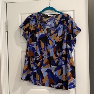Nine West Blue and Brown Abstract Blouse